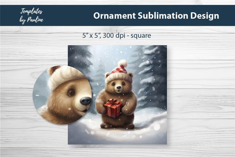 Retro Bear Christmas Ornament Design for Sublimation Sublimation Templates by Pauline 