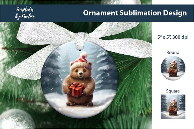 Retro Bear Christmas Ornament Design for Sublimation Sublimation Templates by Pauline 