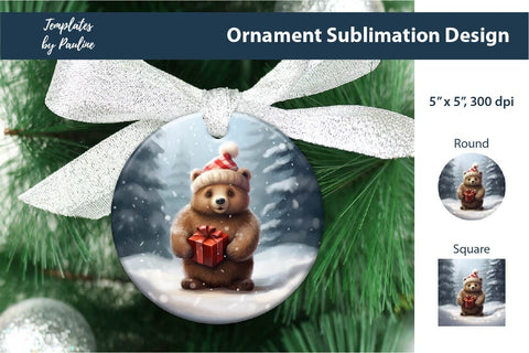 Retro Bear Christmas Ornament Design for Sublimation Sublimation Templates by Pauline 