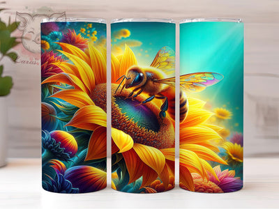 Retro Bee Sunflower 20oz Tumbler, Watercolor Art, Honeybee Design, Sunflower Print, 20oz Sublimation, PNG Design, Nature Mug Sublimation Lara' s Designs 