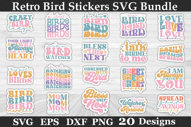 Retro Bird Stickers SVG Bundle SVG akazaddesign 