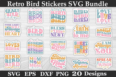 Retro Bird Stickers SVG Bundle SVG akazaddesign 