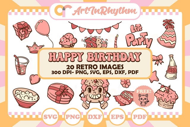 Retro Birthday Clipart, Birthday Svg Bundle, Birthday Svg, Birthday Svg Cut Files SVG Artinrhythm shop 