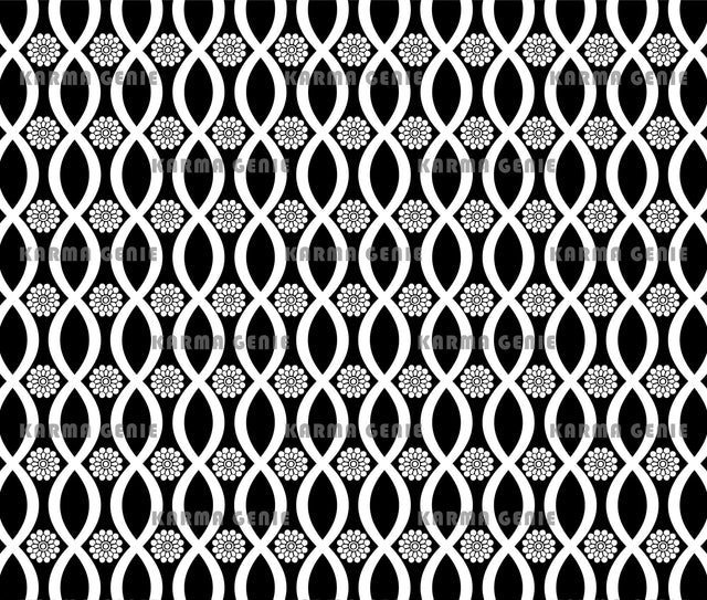 Retro Black And White 70s Twisted Lines And Flowers Pattern Digital Paper Digital Pattern Karma Genie Graphics 