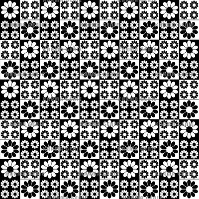 Retro Black and White Daisy Flowers And Rectangles Sixties Pattern Digital Paper Digital Pattern Karma Genie Graphics 