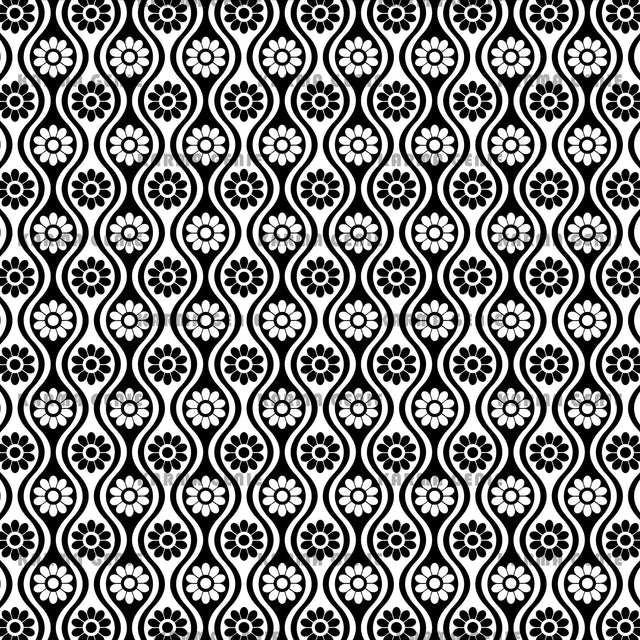 Retro Black and White Daisy Flowers Sixties Style Background Pattern Digital Paper Digital Pattern Karma Genie Graphics 