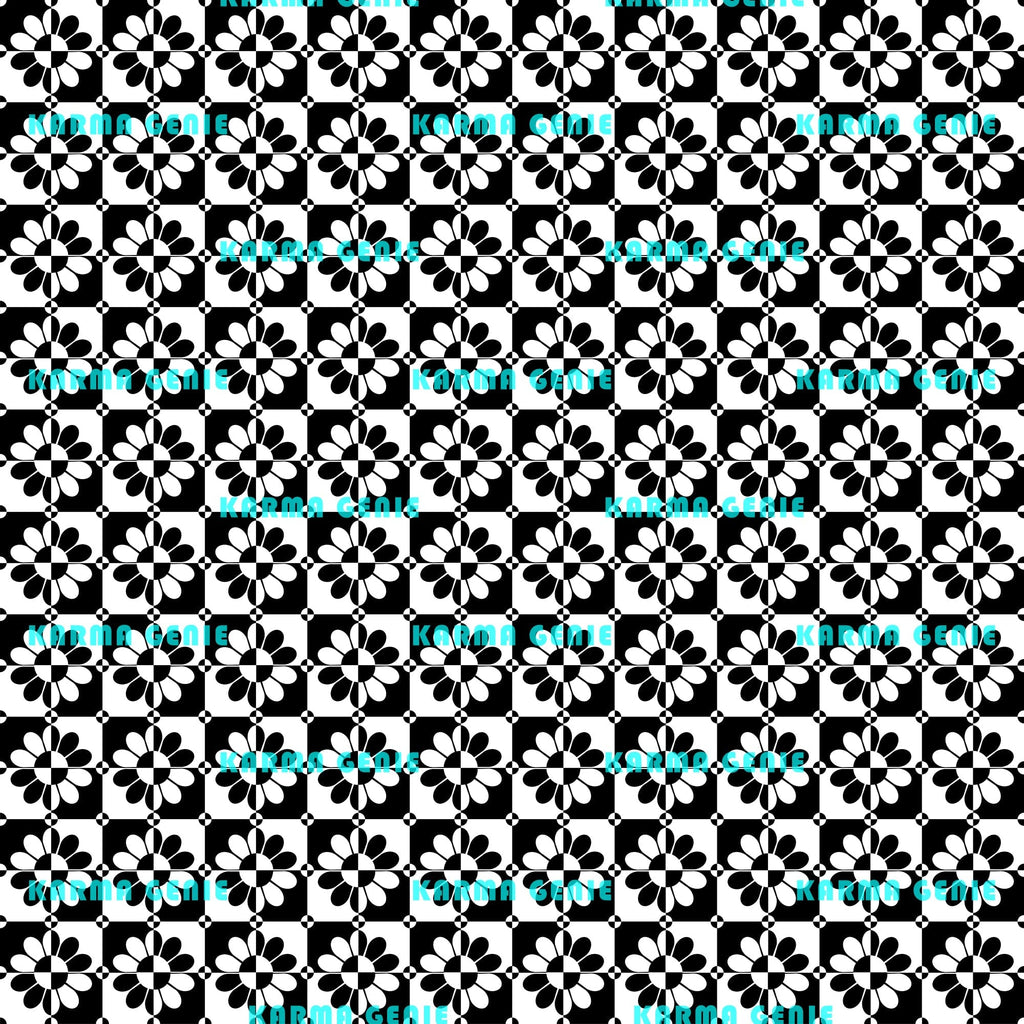 Retro Black and White Monochrome Daisy Flowers Sixties Pattern Digital ...