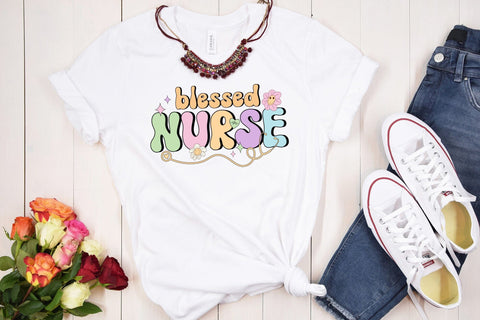 Retro Blessed Nurse Sublimation Design Sublimation CraftLabSVG 