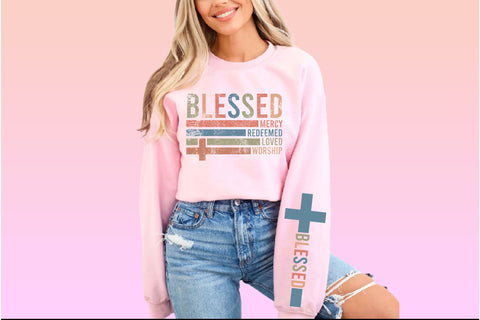 Retro Blessed Redeemed Quotes Png Eps, Elegant Boho Christian Quote Png, Religious Sleeve Shirt Design Png, Faith PNG Inspirational Png SVG BB Type Studios 