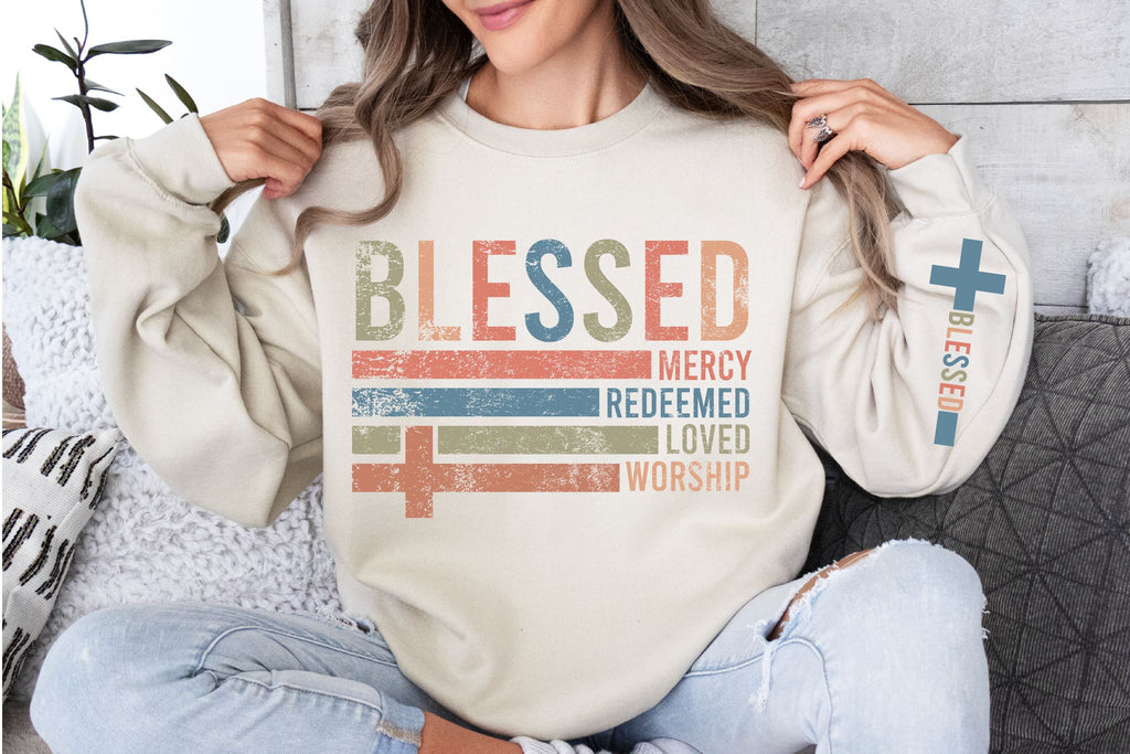 Retro Blessed Redeemed Quotes Png Eps, Elegant Boho Christian Quote Png ...