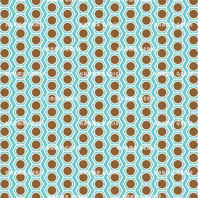 Retro Blue & Brown Hexagons & Circles Geometric Pattern Digital Paper Digital Pattern Karma Genie Graphics 