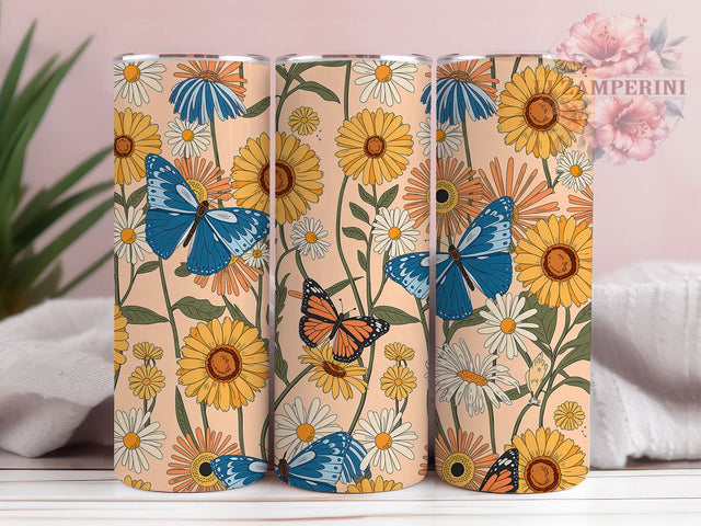 Retro Boho Butterfly Groovy Tumbler, Vintage Wrap, 20Oz Tumbler, Sublimation Design, Groovy Vibes, Boho Wings, Psychedelic Style Sublimation Li Zamperini 
