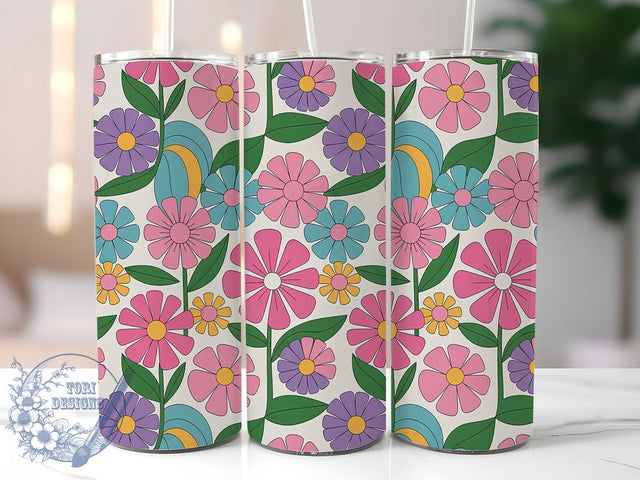 Retro Boho Groovy Floral Tumbler, Groovy Boho Cup, 20Oz Tumbler Wrap, Vintage Flower Drinkware, Sublimation Tumbler Design, Hippie Floral Coffee Mug, Bohemian Retro Tumbler Sublimation ToriDesigns 