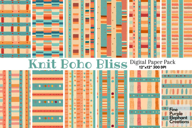 Retro Boho Knit Granny Square Crochet Digital Pattern Fine Purple Elephant Creations 