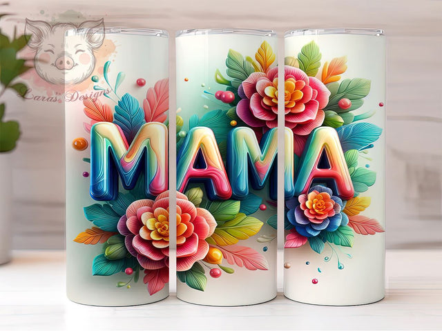 Retro Boho Mama Inflated 20oz Tumbler Png, Straight & Tapered Tumbler Png, Floral Mom Tumbler Png, Digital Download PNG Sublimation Lara' s Designs 