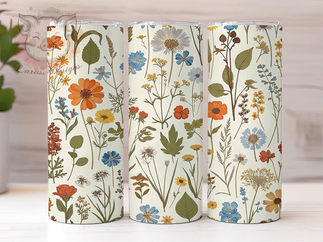 Retro Boho Wildflower Hippie Tumbler, Vintage Design, Wildflower Pattern, Bohemian Gift, Retro Flower Wrap, Nature Tumbler Art, Hippie Style Design Sublimation Lara' s Designs 