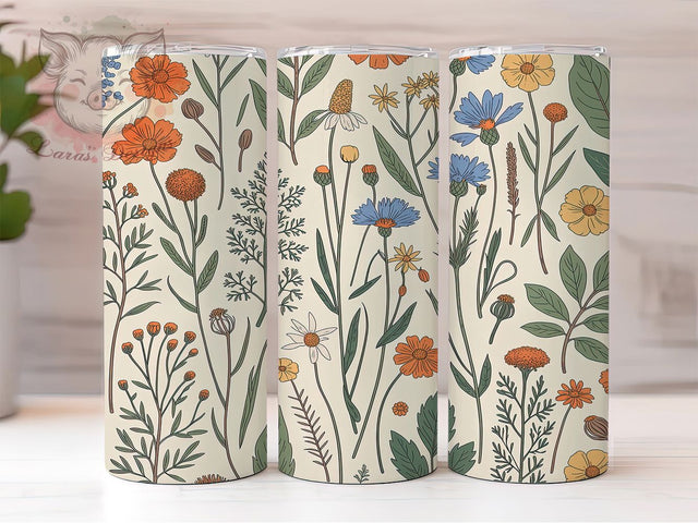 Retro Boho Wildflower Hippie Tumbler, Vintage Design, Wildflower Pattern, Bohemian Gift, Retro Flower Wrap, Nature Tumbler Art, Hippie Style Design Sublimation Lara' s Designs 