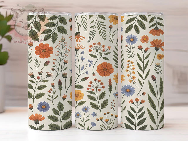 Retro Boho Wildflower Hippie Tumbler, Vintage Design, Wildflower Pattern, Bohemian Gift, Retro Flower Wrap, Nature Tumbler Art, Hippie Style Design Sublimation Lara' s Designs 