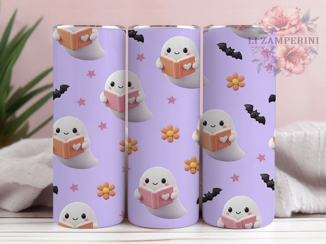Retro Book Lover Ghost Halloween Tumbler, Book Lover Ghost, Spooky Reading Wrap, Vintage Halloween Cup, Ghost With Books Design, 20oz Tumbler Wrap, Halloween Sublimation Sublimation Li Zamperini 
