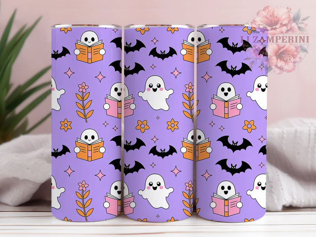Retro Book Lover Ghost Halloween Tumbler, Book Lover Ghost, Spooky Reading Wrap, Vintage Halloween Cup, Ghost With Books Design, 20oz Tumbler Wrap, Halloween Sublimation Sublimation Li Zamperini 