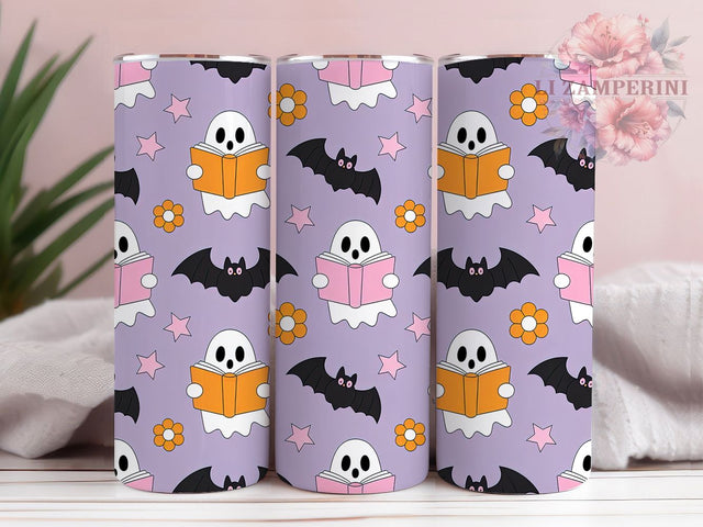 Retro Book Lover Ghost Halloween Tumbler, Book Lover Ghost, Spooky Reading Wrap, Vintage Halloween Cup, Ghost With Books Design, 20oz Tumbler Wrap, Halloween Sublimation Sublimation Li Zamperini 