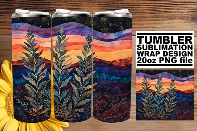 Retro Botanical Serenade: Sublimation 20oz Tumbler Wrap Sublimation afrosvg 
