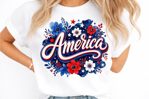 Retro Brushstroke America Floral PNG Sublimation designmaster24 