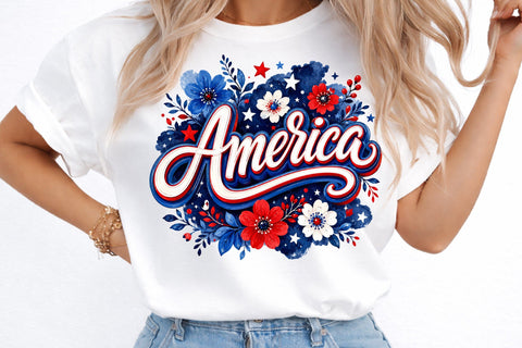 Retro Brushstroke America Floral PNG Sublimation designmaster24 