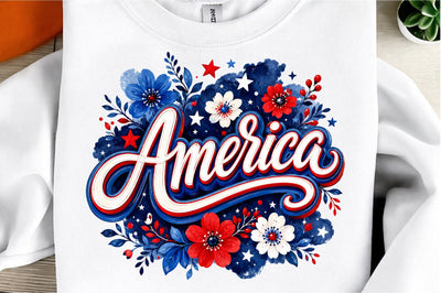 Retro Brushstroke America Floral PNG Sublimation designmaster24 