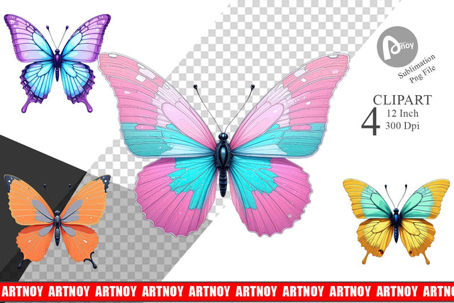 Retro Butterflies Clipart Sublimation artnoy 
