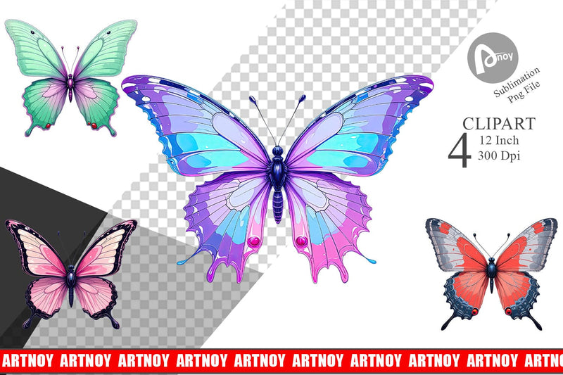 Retro Butterflies Clipart Sublimation artnoy 