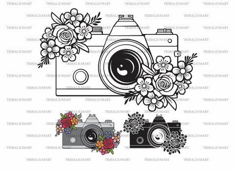 Retro camera with flowers SVG TribaliumArtSF 