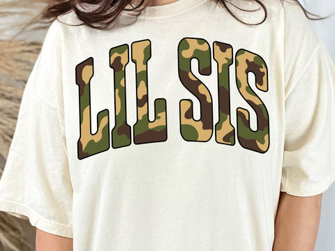 Retro Camo Lil Sis Sublimation Design, Camouflage Lil Sis, Old Camo Shirt, Vintage Camo Lil Sis SVG DesignDestine 