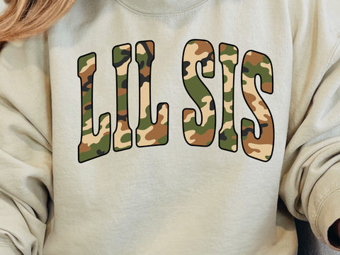 Retro Camo Lil Sis Sublimation Design, Camouflage Lil Sis, Old Camo Shirt, Vintage Camo Lil Sis SVG DesignDestine 