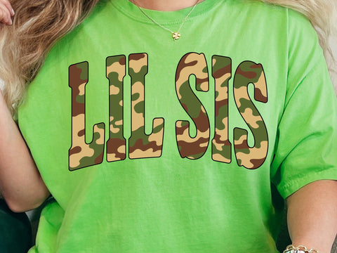 Retro Camo Lil Sis Sublimation Design, Camouflage Lil Sis, Old Camo Shirt, Vintage Camo Lil Sis SVG DesignDestine 