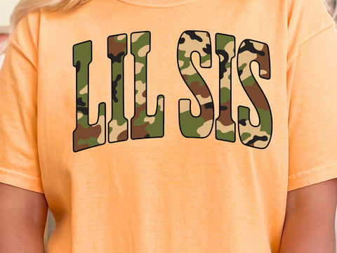 Retro Camo Lil Sis Sublimation Design, Camouflage Lil Sis, Old Camo Shirt, Vintage Camo Lil Sis SVG DesignDestine 
