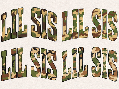 Retro Camo Lil Sis Sublimation Design, Camouflage Lil Sis, Old Camo Shirt, Vintage Camo Lil Sis SVG DesignDestine 