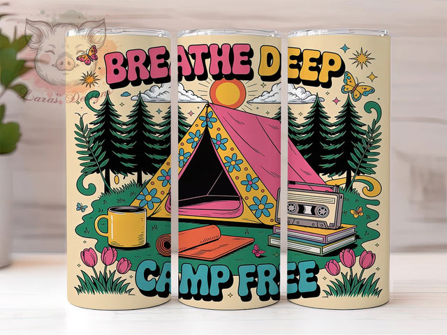 Retro Camp Free Adventure 20oz Tumbler Wrap, Breathe Deep, Camp Free, Vintage Adventure, Outdoor Lifestyle PNG, 20oz Tumbler Wrap, Sublimation PNG Sublimation Lara' s Designs 