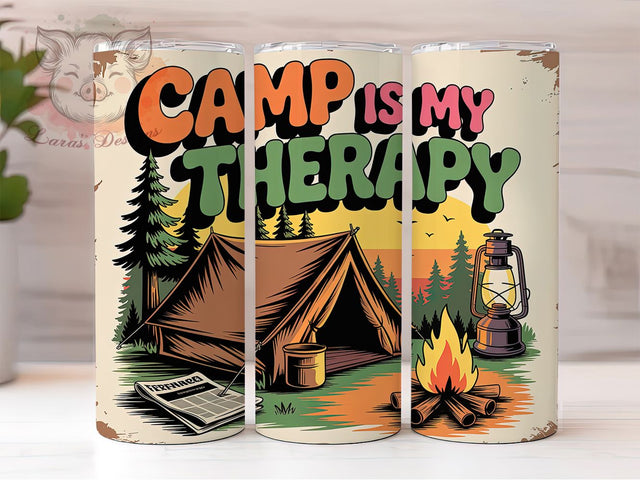 Retro Camp Therapy 20oz Tumbler Wrap, Camp Is My Therapy, Vintage Adventure, Rustic Outdoor Design, Camping Lifestyle PNG, 20oz Tumbler Wrap, Sublimation PNG Sublimation Lara' s Designs 