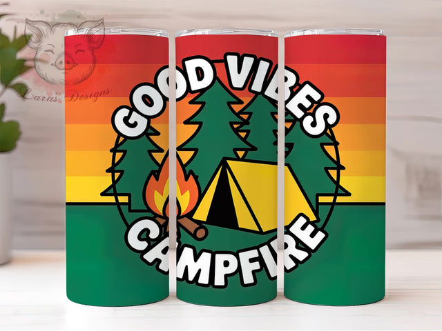 Retro Camper Good Vibes 20oz Tumbler Wrap, Retro Camper, Good Vibes, Campfire Design, Vintage Adventure, 20oz Tumbler Wrap, Sublimation PNG Sublimation Lara' s Designs 
