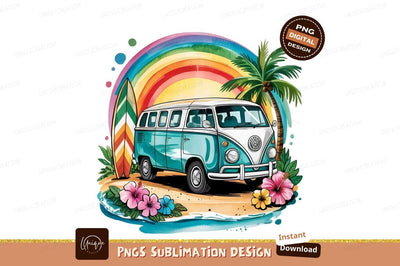 Retro Campervan On Tropical Beach Illustration Sublimation Designangry 