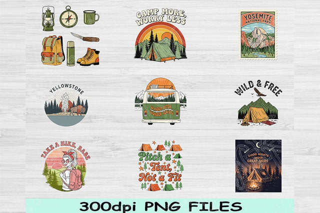 Retro Camping PNG Bundle, National Park Inspired Designs, Vintage Adventure PNGs, Outdoor Sublimation Clipart, Wilderness Travel PNG Pack SVG TiffsCraftyCreations 