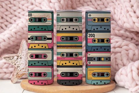 Retro Cassette Tapes 20oz Tumbler Wrap Sublimation DesignSVG 