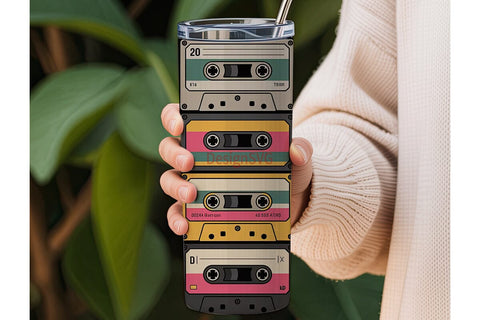 Retro Cassette Tapes 20oz Tumbler Wrap Sublimation DesignSVG 