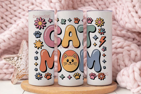 Retro Cat Mom 20oz Tumbler Wrap Sublimation DesignSVG 