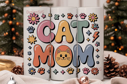Retro Cat Mom 20oz Tumbler Wrap Sublimation DesignSVG 