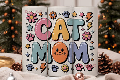 Retro Cat Mom 20oz Tumbler Wrap Sublimation DesignSVG 