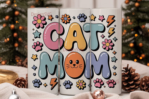 Retro Cat Mom 20oz Tumbler Wrap Sublimation DesignSVG 