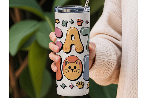 Retro Cat Mom 20oz Tumbler Wrap Sublimation DesignSVG 