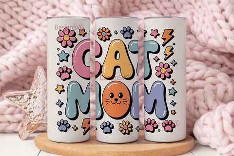 Retro Cat Mom 20oz Tumbler Wrap Sublimation DesignSVG 